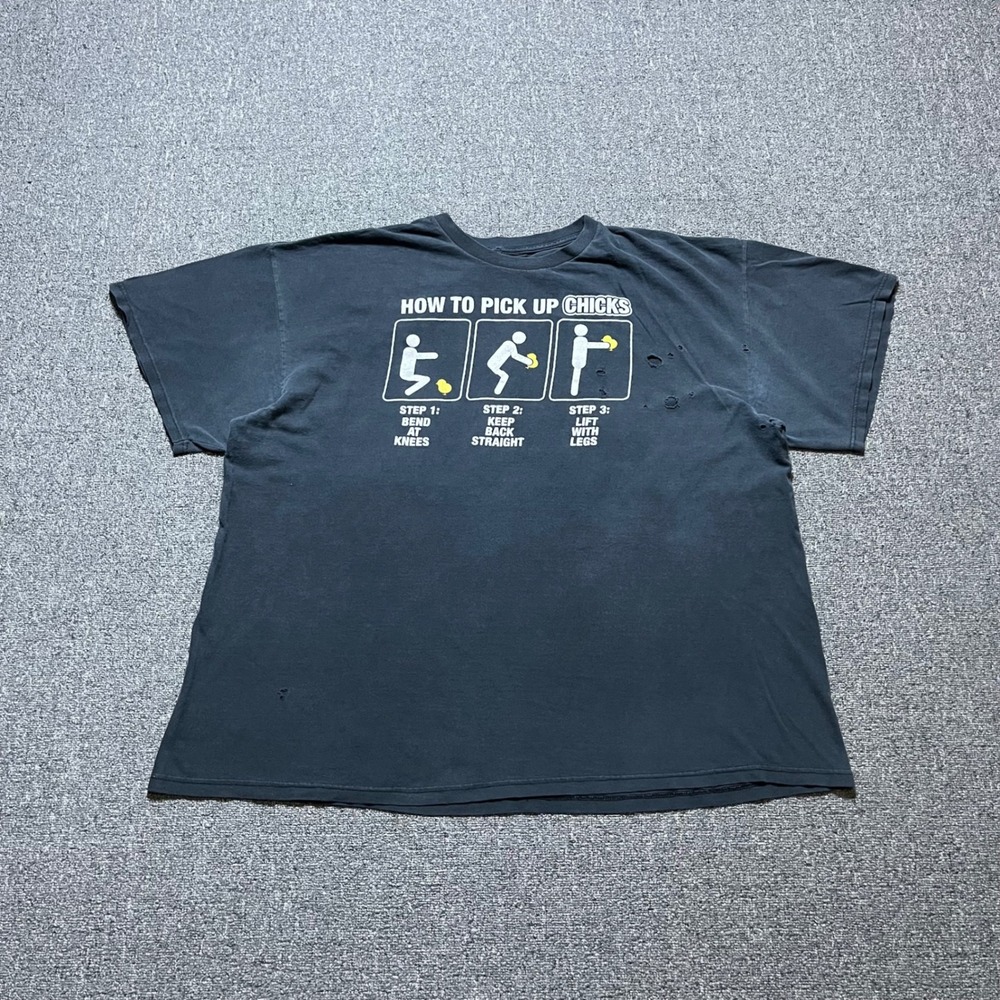 Vintage Graphic T-Shirt How To Pick Up Chicks Distressed Black Tee Humor Large